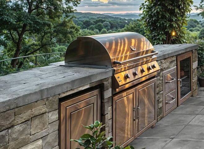 Stenvägg monterad runt ett utekök